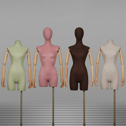 DE-LIANG Female Half Body Mannequin,Linen Fabric Adult Mannequins Torso with Wood Arms