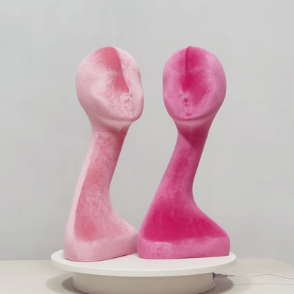 DE-LIANG Elegant Long Neck Velvet Female Mannequin Head, Rose Red/Light Pink Display Head for Wig Shops Jewelry Stores Boutiques Photography*1pcs