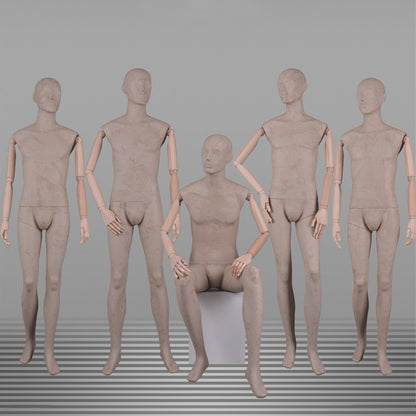 DE-LIANG Male Linen Mannequin with Wooden Arms | Full Body Fabric Display Torso for Clothing Store & Window Display