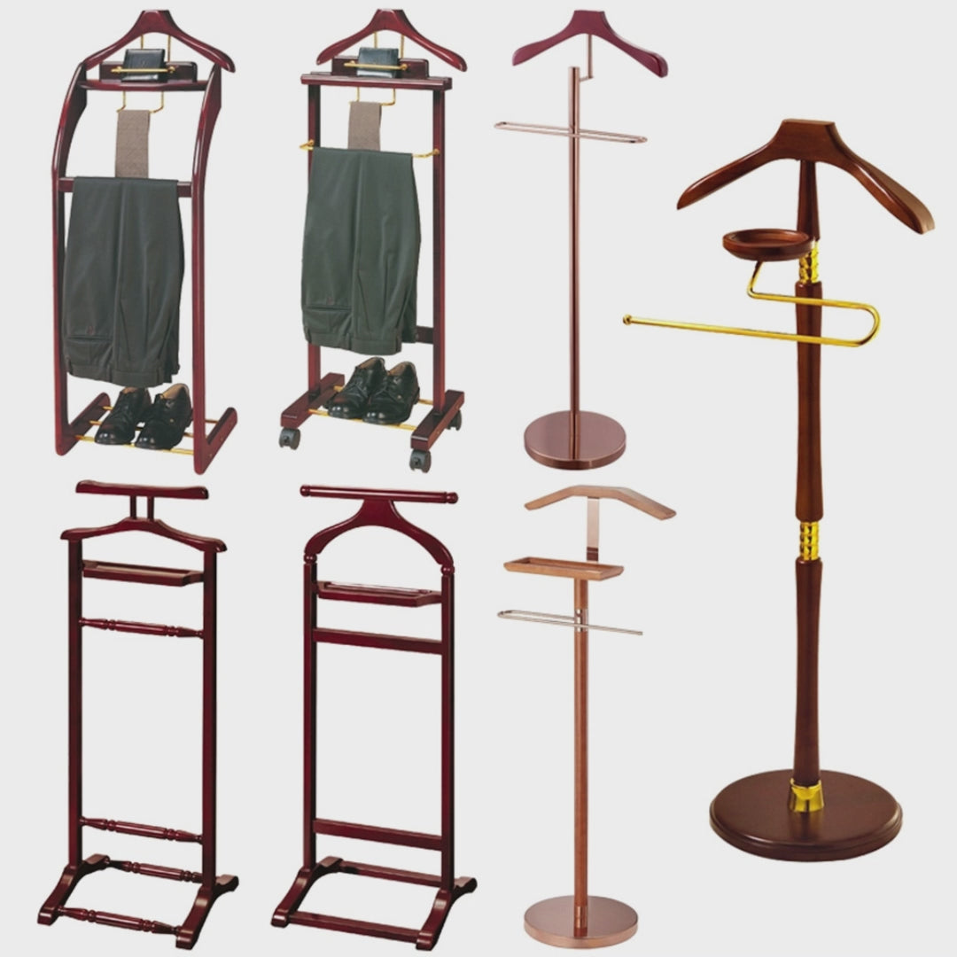 solid wood suit valet stand front view