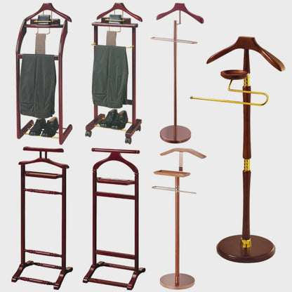 solid wood suit valet stand front view