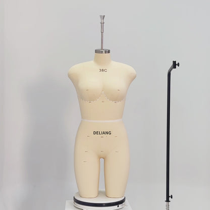 DE-LIANG Professional 38C Female Dress Form with Marking Lines – Fiberglass Tailor Dummy for Draping (Torso Only)