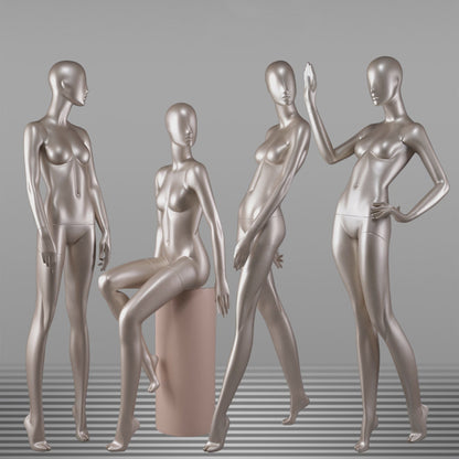 DE-LIANG Glossy Champagne Female Full Body Mannequin – Luxury Fiberglass Dress Form Display Model for Window, Boutique Clothing & Fashion Store Showcase