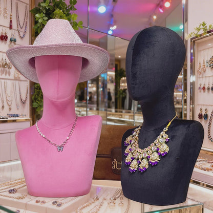 DE-LIANG Suede Mannequin Head Torso Display Stand,Soft Pinnable Foam Wig Head for Hats, Wigs, Jewelry,Accessories | Boutique Window Display Prop | Black / Pink