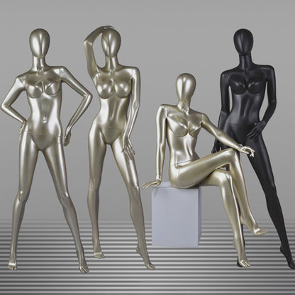 DE-LIANG Glossy Champagne Gold / Black Female Full Body Mannequin Set, Realistic Fiberglass Standing & Sitting Display Models for Clothing Stores, Window Fashion Display, Boutique Dress Form Props