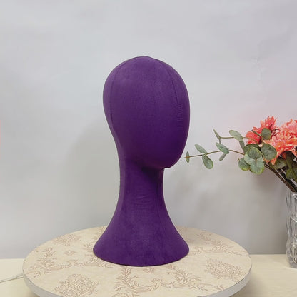 Tête de mannequin en velours suédé de luxe, support de mannequin féminin violet/vert à vendre, présentoir de chapeaux et de bijoux, parfait pour les propriétaires de boutiques