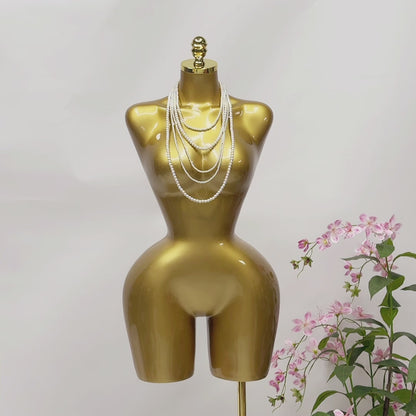 DE-LIANG Female Curvy Half Body Mannequin,Lagre Size Golden Women Dress form Torso With Big Hips and Slim waist,Brazilian Body Mannequin