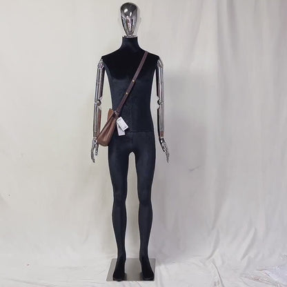 DE-LIANG Black Velvet Male Full Body Mannequin: Silver Arms & Base, Men Display mannequin