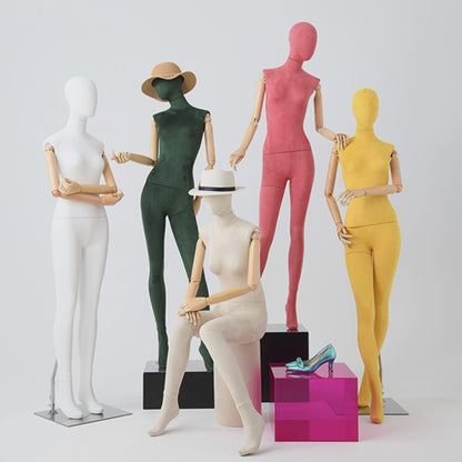 DE-LIANG Suede Female Full Body Mannequin with Wooden Arms,Coloful Fabric Dress Form Display Model for Clothing Stores