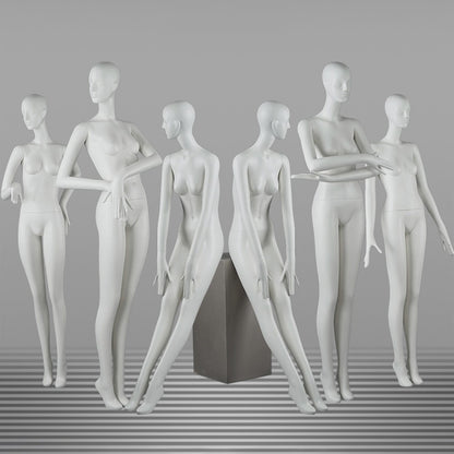 DE-LIANG Female Full Body Mannequins,Matte White Fiberglass Realistic Dress Form Display | Elegant Standing & Sitting Window Display Model for Clothing Stores, Boutiques