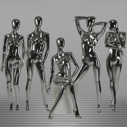 DE-LIANG Silver Plated Female Full Body Mannequins,Realistic Fiberglass Dress Form Display for Clothing Stores, Window Displays