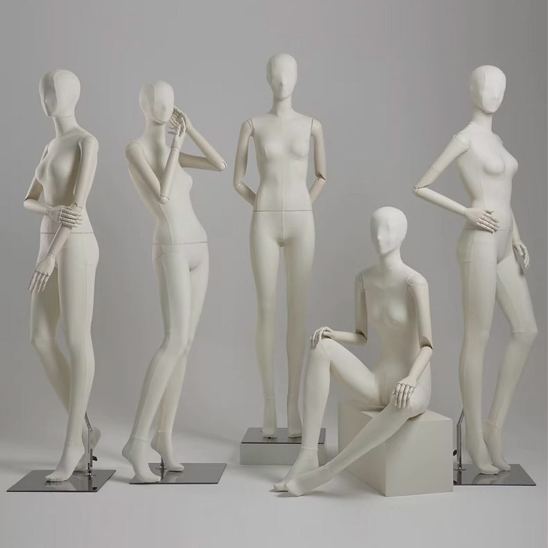 Sculpted Fabric Female Mannequin with Wooden Arms