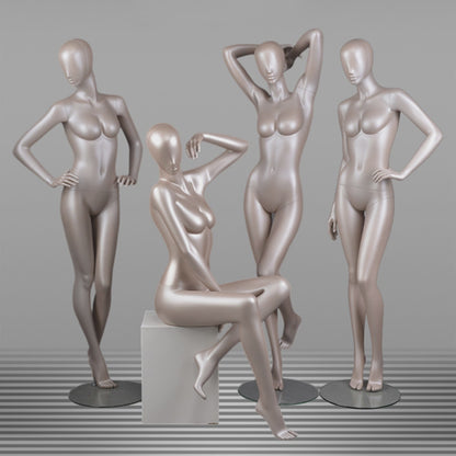 DE-LIANG Glossy Champagne Gold Female Full Body Mannequin Set, Realistic Fiberglass Standing & Sitting Display Models for Clothing Stores, Window Fashion Display, Boutique Dress Form Props