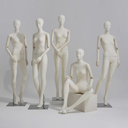 DE-LIANG Luxury Full Body Female Mannequin Set,Fabric Covered Retail Display Mannequins with Arms & Metal Base,Window Display, Boutique Clothing Form, Retail Visual Merchandising