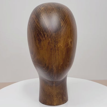 DE-LIANG Beech Wooden Mannequin Head – Vintage Solid Wood Display Stand for Hats & Accessories