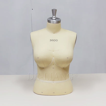 DE-LIANG Mannequin de luxe pour femme grande taille avec bras dorés, mannequin de présentation de torse en daim rose, modèle de présentation de torse de mannequin grande taille