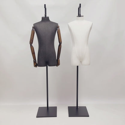 DE-LIANG Fashion Linen Fabric Female Mannequin, Male Bust Dummy Manniquins Body Prop,Hanging Dress Form Model with Adjustable Square Metal Base