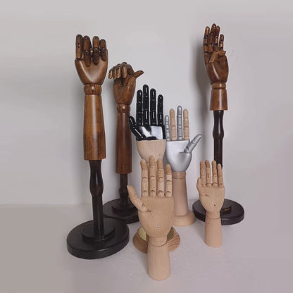 Fashion Vintage Brown Wooden Mannequin Hand,Right and Left Flexible Hands Display Rack, Gloves Ring Watch Glasses Jewelry Store Display Hand