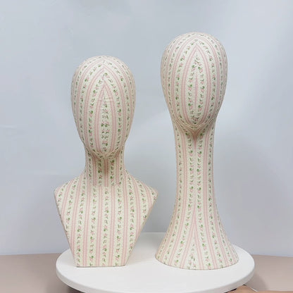 DE-LIANG New Fully Pinnable Linen Mannequin Head Form,Vintage Flower Mannequin Head Stand,Headband Wig Hat Jewelry Display Head Dummy DressForm Props