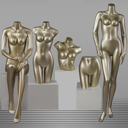 DE-LIANG Glossy Gold Female Full Body & Half Body Mannequin Set,Fiberglass Display Torso for Clothing, Lingerie, Underwear, Dress & Boutique Window Showcase Props
