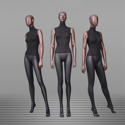 DE-LIANG Female Full Body Mannequin with Rose Gold Arms,Abstract Head Fiberglass Display Model,Black Fashion Boutique Window Display Mannequin for Clothing Stores