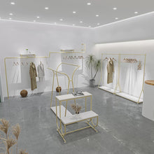 Load and play video in Gallery viewer, DE-LIANG Clothing Display Rack, Luxury Golden Color Hanging Hanger,Floor-Style High-Grade Shelf for Clothes Boutique DL196 250CM/300CM,DL195 200/250CM
