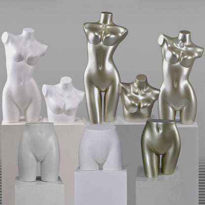 DE-LIANG Female Torso Mannequin Display Set,Half Body Dress Form Collection,White & Gold Finish Retail Display Forms for Clothing Store