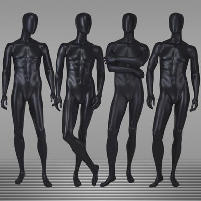 DE-LIANG Matte Black Male Full Body Mannequin Set,Realistic Fiberglass Dress Form Display Model for Clothing Stores, Fashion Boutiques & Window Displays