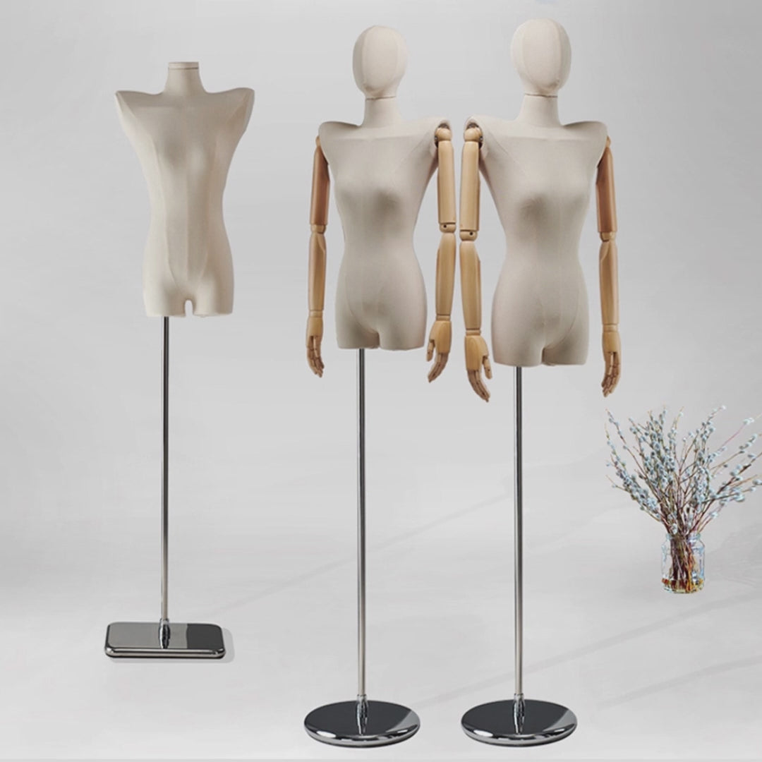DE-LIANG Female Half Body Mannequin Torso with Wooden Arms & Metal Base