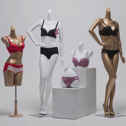 DE-LIANG Female Lingerie Display Form - White Gold Full Half Body Mannequin Bust Torso Hip Bra Panty Prop