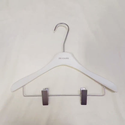 DE-LIANG | Beech Wood Clothes Hangers | Milk White Finish | Custom Logo | Bulk 50pcs