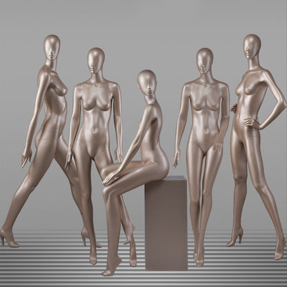 DE-LIANG Glossy Champagne Full Body Female Mannequins with Facial Features– Luxury Fiberglass Dress Form Display Dummy for Boutique Window, Clothing Store & Fashion Showcase