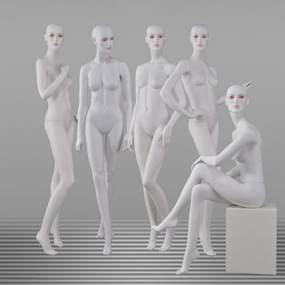 DE-LIANG White Female Full Body Mannequin with Abstract Head,Realistic Fiberglass Display Model for Boutique & Clothing Store Window Display