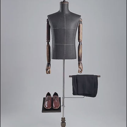 DE-LIANG Male Half Body Mannequin | Poseable Wood Arms Suit Display Dress Form