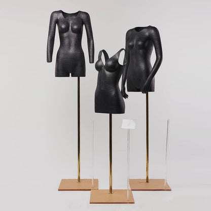 DE-LIANG Maniquí de medio cuerpo femenino, color negro, 3D, hueco, con etiqueta, soporte de exhibición, accesorios de exhibición DL0050