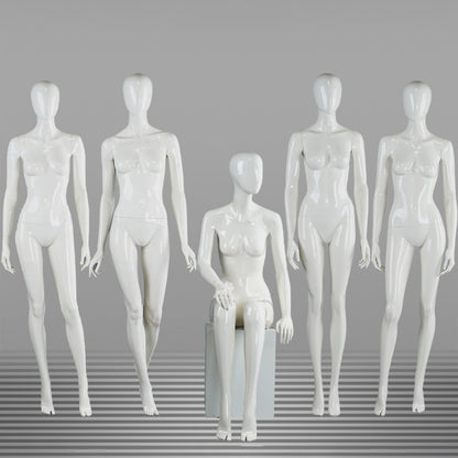 DE-LIANG Female Full Body Mannequins,Glossy White Fiberglass Realistic Dress Form