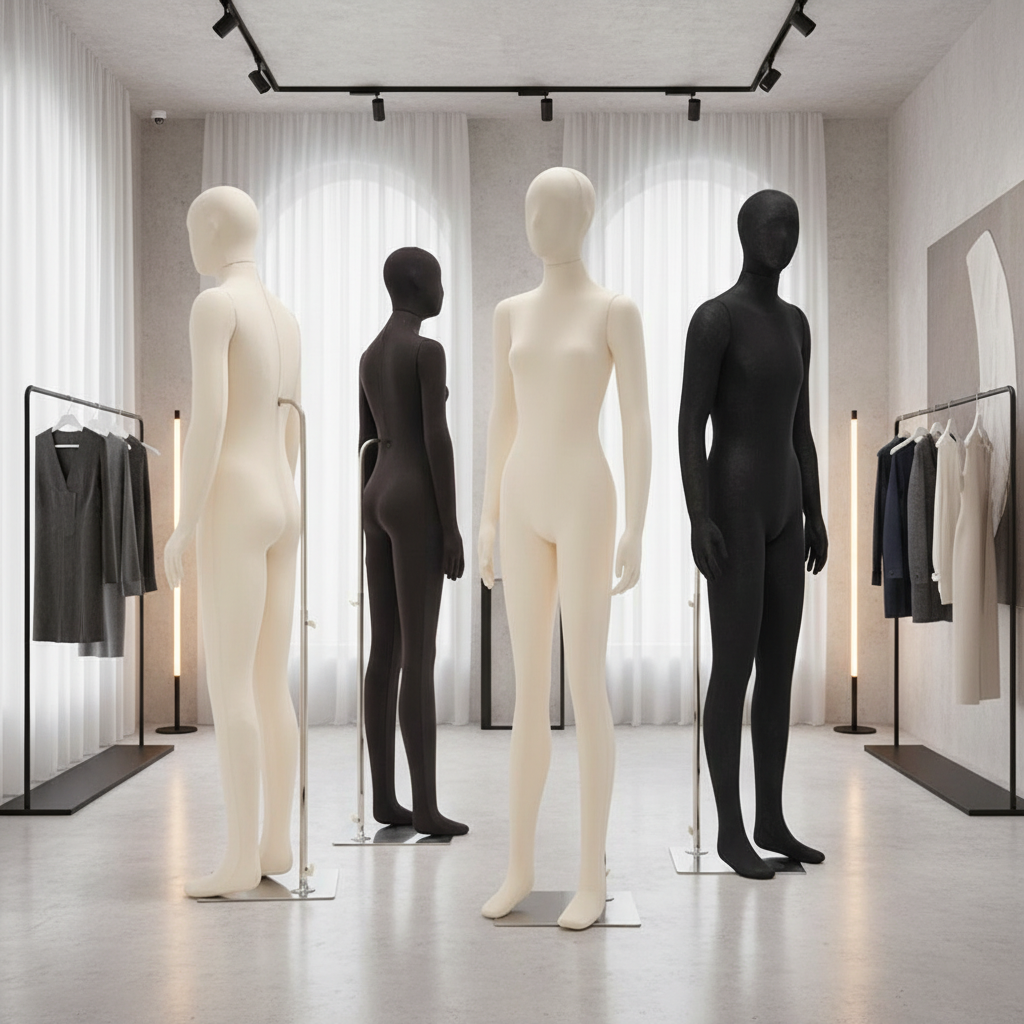 Professional dress form mannequin with abstract head design