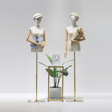 Load image into Gallery viewer, DE-LIANG Half Body Canvas Female Mannequin,Adult Women Torso Dress Form/Hanger for Clothes Display, Metal Rack for Shoes and Bags Display
