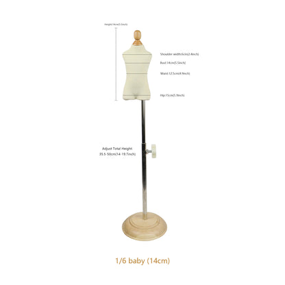 DE-LIANG Mini Baby Dress Form,1:6 Scale Size Sewing Display Mannequin Form Fully Pinable, 1/6 Foam Flexible Dressmaker Pattern Dress form with Base DE-LIANG