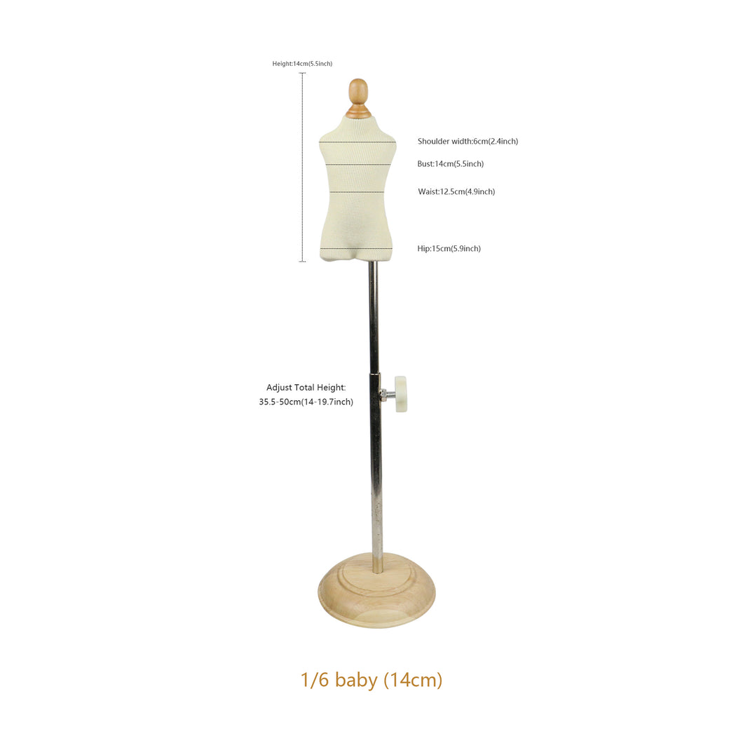 DE-LIANG Mini Baby Dress Form,1:6 Scale Size Sewing Display Mannequin Form Fully Pinable, 1/6 Foam Flexible Dressmaker Pattern Dress form with Base