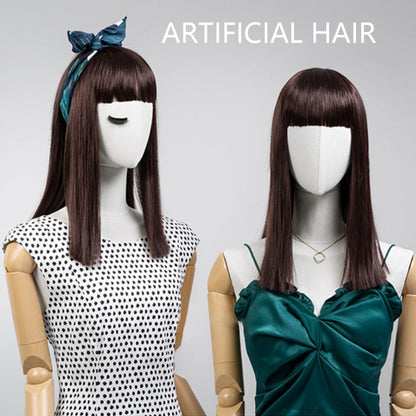 Human Hair Blend Wig,Black Straight Hair with Short Bangs,Female Luxury Wig Party Style ,as Gifts for Women De-Liang Dress Forms