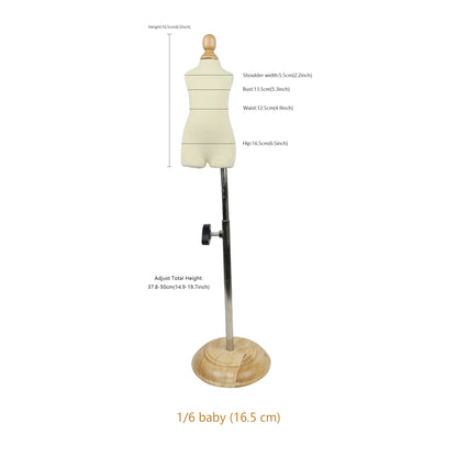 DE-LIANG Mini Baby Dress Form,1:6 Scale Size Sewing Display Mannequin Form Fully Pinable, 1/6 Foam Flexible Dressmaker Pattern Dress form with Base DE-LIANG