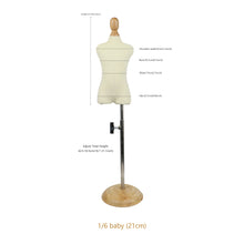 Load image into Gallery viewer, DE-LIANG Mini Baby Dress Form,1:6 Scale Size Sewing Display Mannequin Form Fully Pinable, 1/6 Foam Flexible Dressmaker Pattern Dress form with Base
