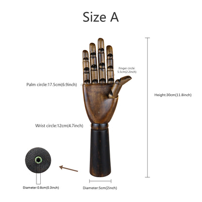 Vintage Wood Female Right Hand Mannequin, Dark Brown Color Maniqui, Flexible Movable Fingers Manikin,Jewelry Display Wooden Mannequin Hand DE-LIANG