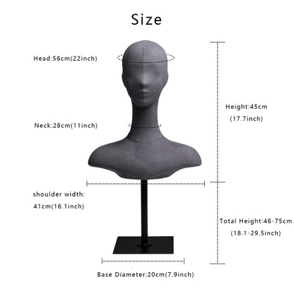 DE-LIANG Suede mannequin head, Wig Hat stand,female headpiece display jewelry EARRING head block, dress form model dummy,headphone stand head De-Liang Dress Forms