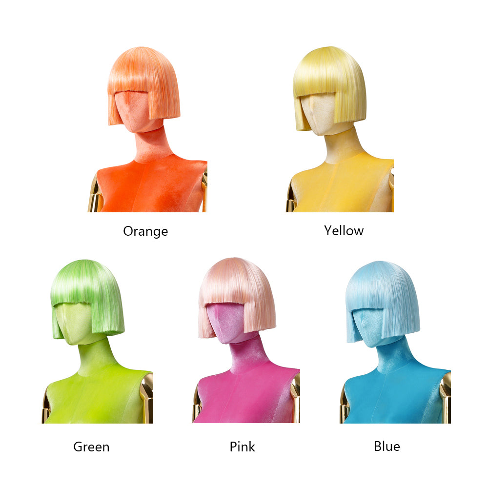 DE-LIANG Luxury Half Body Female Velvet Mannequin,Colorful Wig for Women Clothes Boutique Window Display, Manikin Torso with Wooden Arms,Dress Form Model