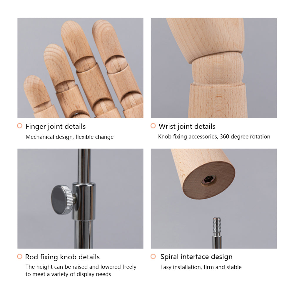 Fashion Solid Wooden Hand Mannequin,Right and Left Hands Model  Props,Flexible Fingers for Nail Gloves Ring Jewelry Store Window Display