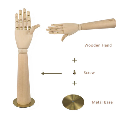 Wooden Hand Mannequin Right Arms, Flexible Wood Artists Female Manikin Hand Model for Sketching, Drawing Painting Jewelry Ring Stand 42cm DE-LIANG