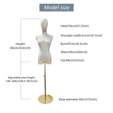 Load image into Gallery viewer, DE-LIANG Half Body Canvas Female Mannequin,Adult Women Torso Dress Form/Hanger for Clothes Display, Metal Rack for Shoes and Bags Display
