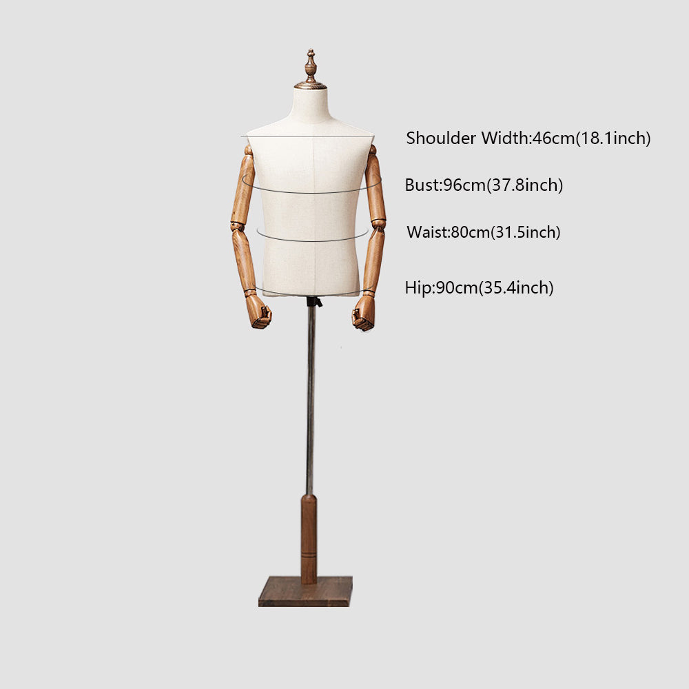 DE-LIANG Men Fabric Mannequin Torso,Half Body Dress Form For Clothing Store Display,Maniquin Body Dummy Prop,Adult Male Model with Wooden Base